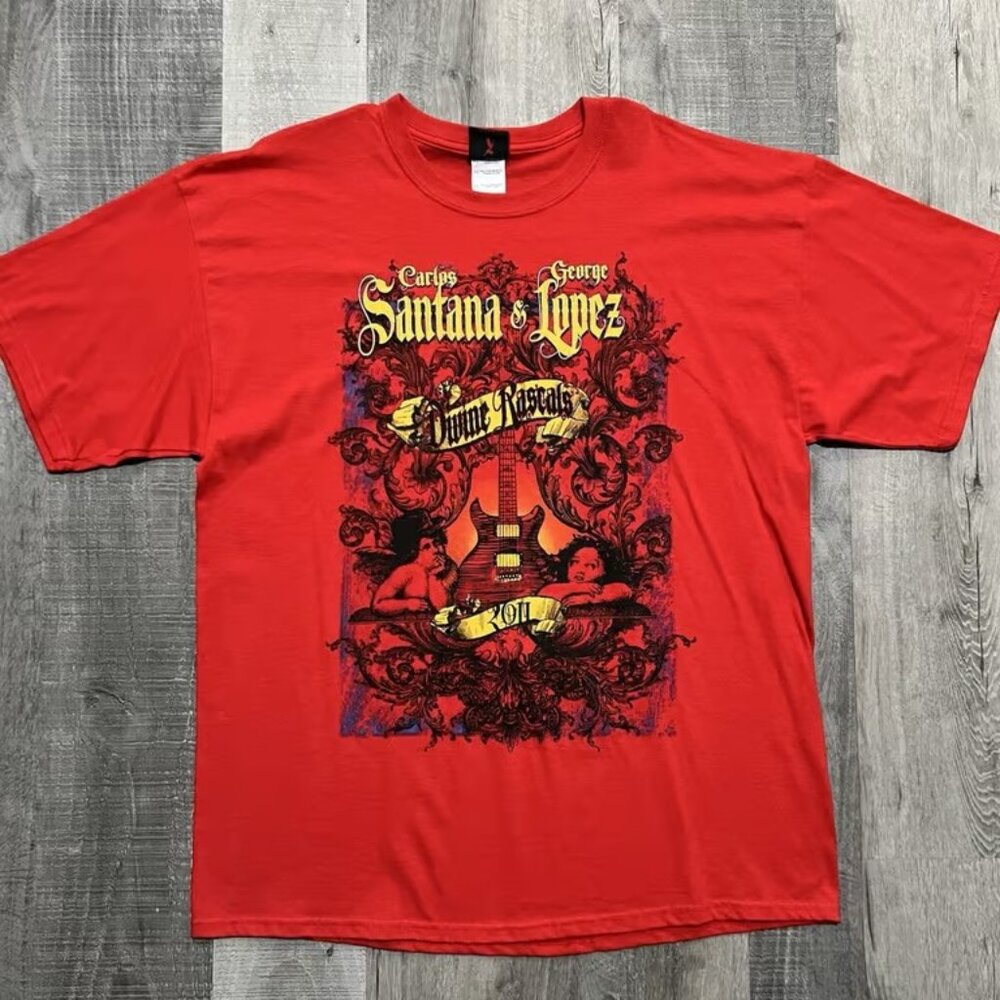 Carlos Santana Divine Rascals George Lopez 2011 Red Concert Band T Shirt Size XL